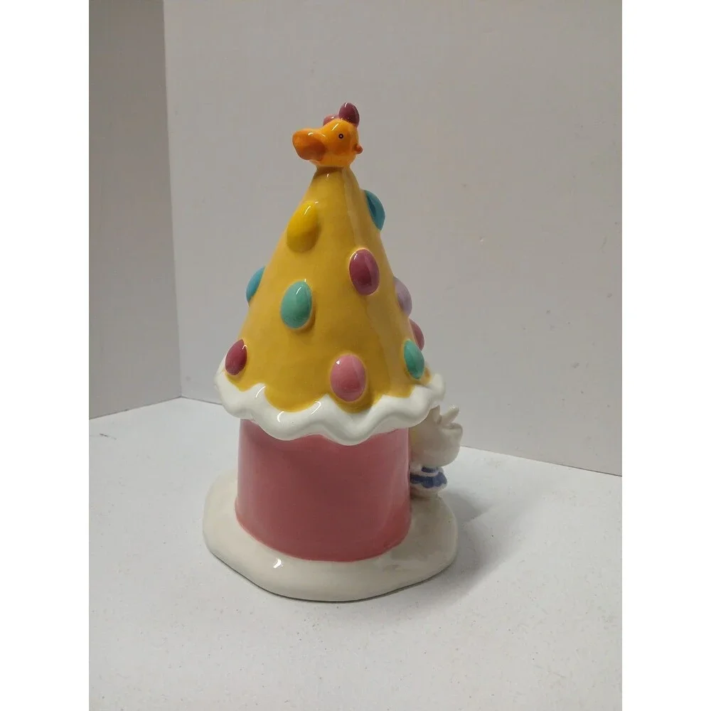 Hello Kitty Easter Egg House Figurine Yellow Ceramic Blue Sky‎ Embossed